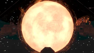 The red dwarf through the station window